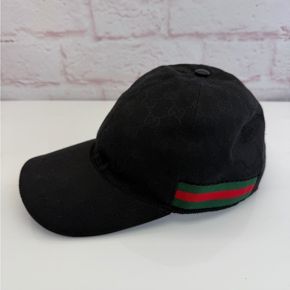 Gucci Classic Web Black Gg Monogram Baseball Cap Hat Large